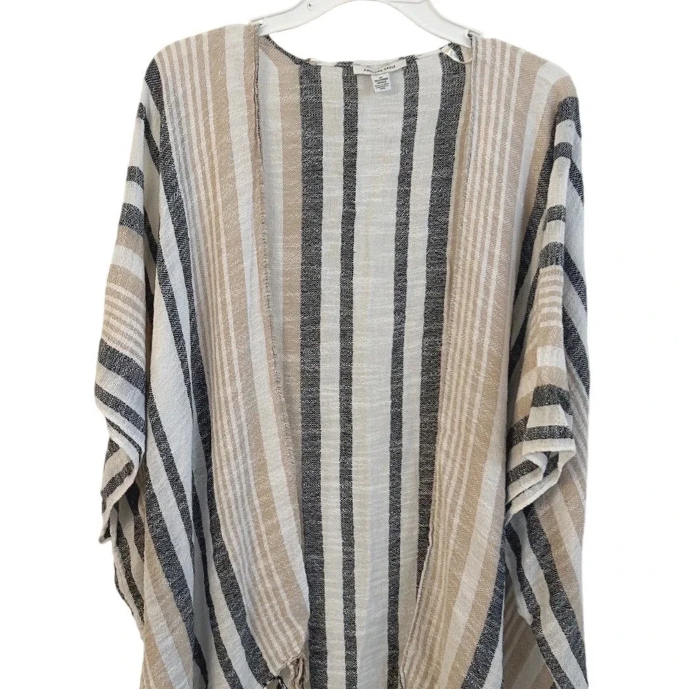 American Eagle Outfitters Striped Fringed Kimono Cardigan‎ Shawl OS